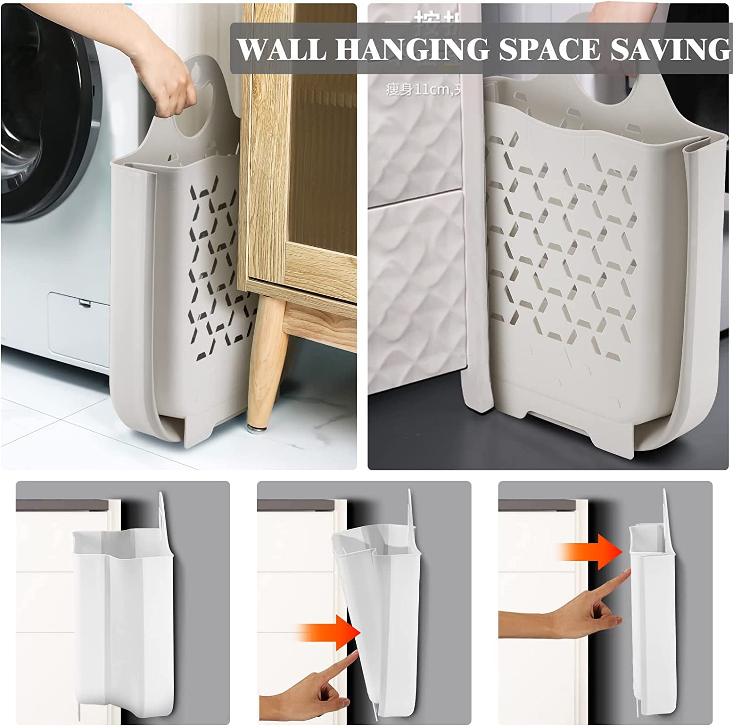 Laundry Basket Collapsible Laundry Hamper 2 Packs Clothes Hamper Portable Dirty Clothes Basket Smart Saving Space Hampers for Laundry Dorm Room Ventilated Design (White)