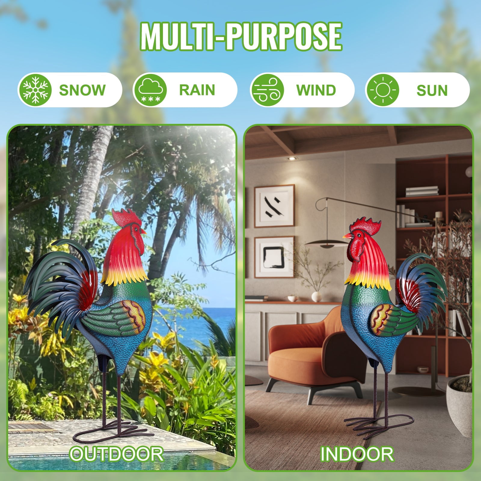 63 Inch Traditional Rooster Garden Statue