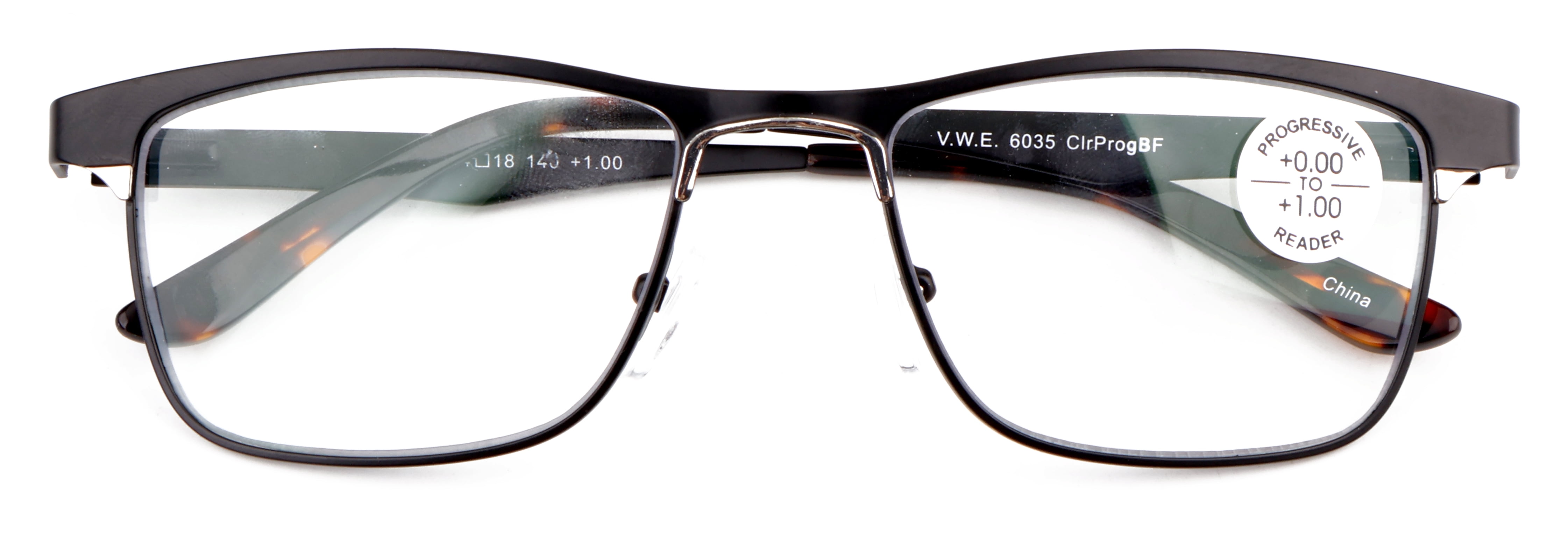 Men Large Metal Frame Clear Progressive Reading Glasses - Zero Power On Top - No Bubble 6035 +2.00