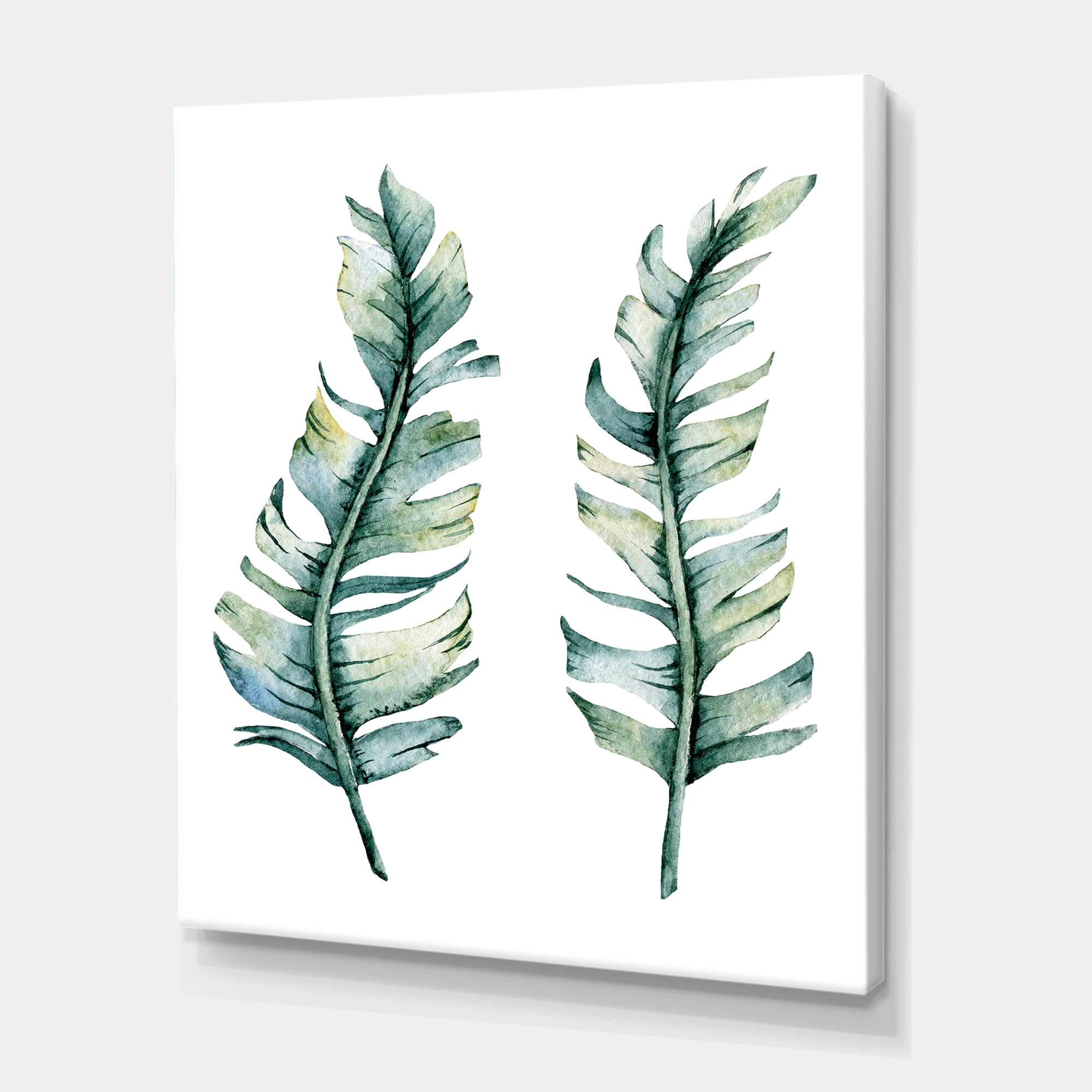Designart ' Duo of Tropical Leaves On White ' Farmhouse Canvas Wall Art Print