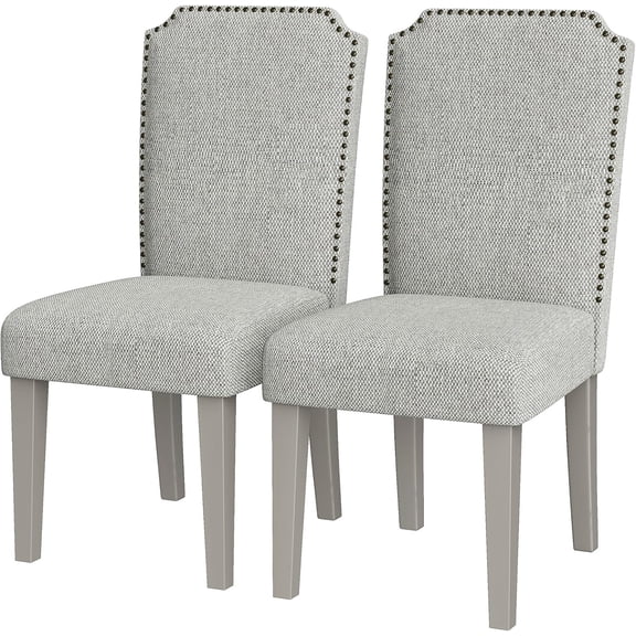 Upholstered Dining Chair Set, Solid Wood Chairs with Solid Wood Legs, Padded High Back Dining Chair with Nailhead Trim, Fabric Side Chair for Dining Room Kitchen Restaurant (Grey, 2PCS)