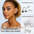 thumbnail image 2 of Elegantes Audífonos Blancos Bluetooth 6.0 con Accesorios de Diamante de Cristal Desmontables, Audífonos Abiertos Inspirados en Joyería, Regalo para Mujer, 2 of 9