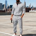 thumbnail image 3 of Men's Casual Heavy-duty Fleece Loose Stand-up Collar Sweatshirt and Pants Set, Color-matched for Workwear Winter Sports and Outdoor Adventures,Light Gray,3XL, 3 of 9