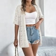 thumbnail image 2 of FAIWAD Short Sleeve Cardigan for Women Hollow Out Crochet Solid Color Boho Cardigans Lightweight Open Front Outwear, 2 of 9