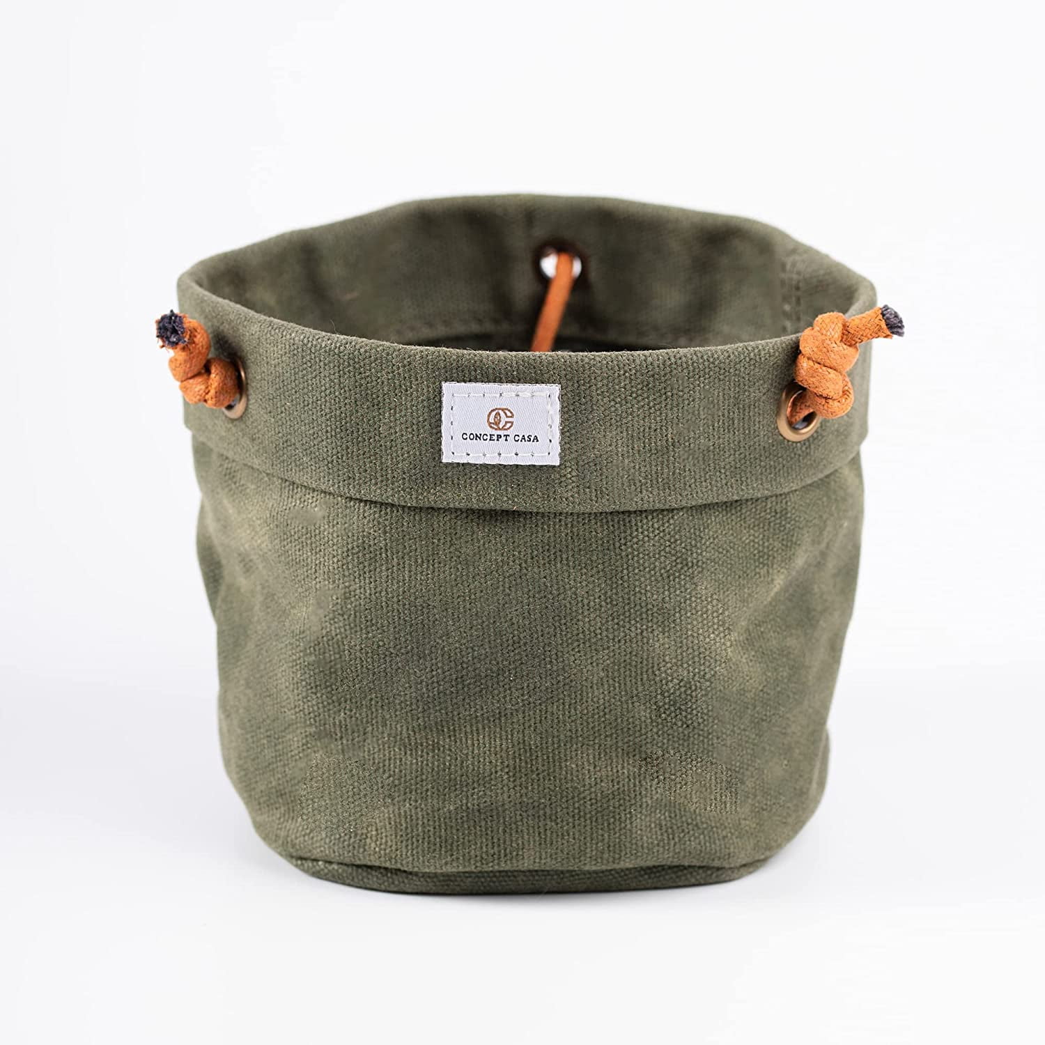 Concept Casa Small 5" Solid Print Hanging Planter with Handmade Waxed Canvas (Forest Green)