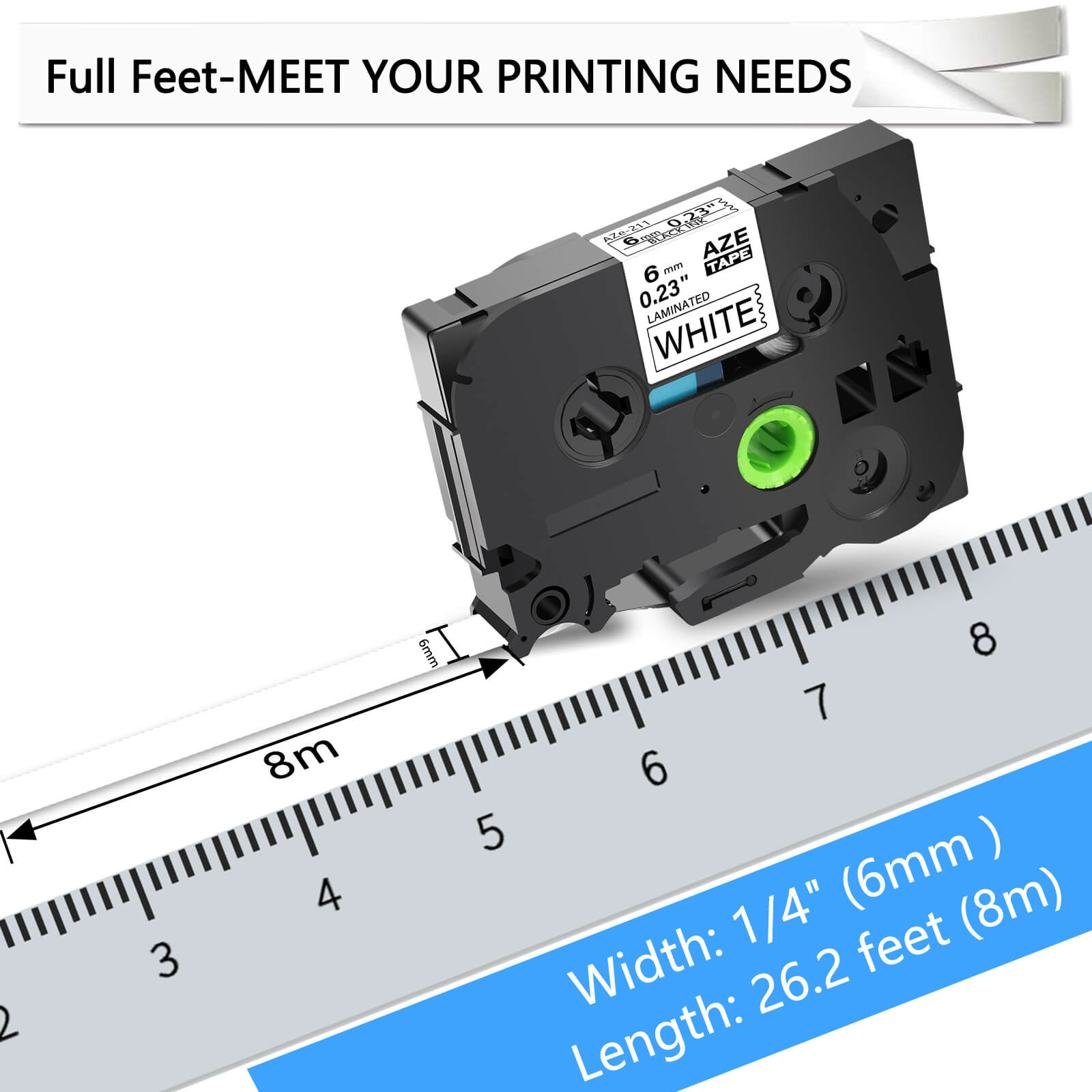 GREENCYCLE 10PK Compatible for Brother P-touch TZe-211 TZe211 TZ-211 TZ211 0.23'' 6mm Black on White Label Maker Tape - image 3 of 7