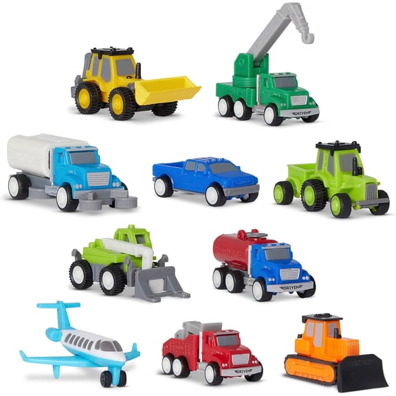 Driven by Battat Mini Car and Construction 10 Piece Pocket Fleet Toy Set
