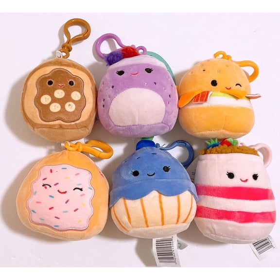 Set 6 Squishmallows Breakfast Food Squad 3.5" Clip On Keychain Mini Plush Doll