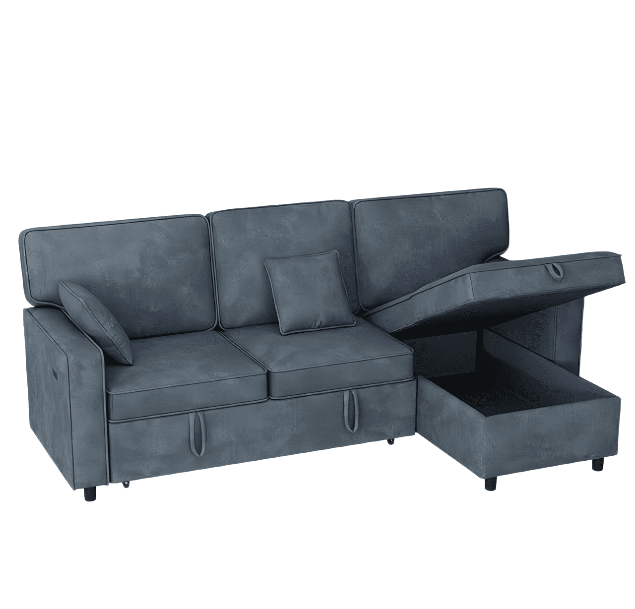 89" L-Shaped Sectional Sleeper Sofa, 3-Seater Pull-Out Couch with Flip-Down Center Console, Cup Holders, Charging Ports & Storage, Chenille Convertible Sofa Bed for Living Room, Apartment & Office