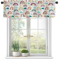 Curtain Valances, Cute Rainbow Clouds Semi Sheer Kitchen Windows Valances, Rod Pocket Short Window Treatment Light Filtering Decor Valances for Kitchen Living Room Bedroom Windows - 54"x18"