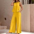 thumbnail image 2 of Women's Summer Solid-Color Elegant Two-Piece Set: Crew Neck Tank Top and Wide-Leg Pants, 2 of 5