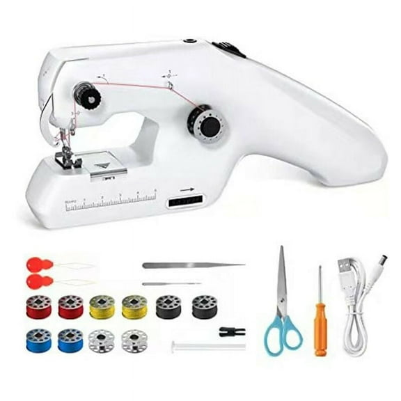 White - Portable Double Thread Sewing Machine, Portable Mini Electric Sewing Machine for Adult Beginners, Easy to Use and Fast Sewing, Suitable for Clothes,