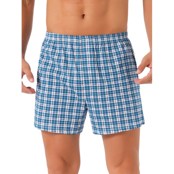 Pantalones cortos de cuadro clásico para hombres con cinturilla elástica Inspire Chic para el Día del Padre 34 Azul Blanco