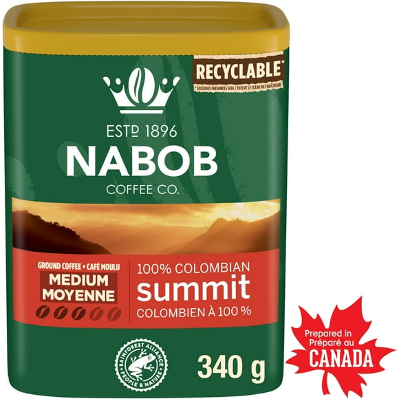 Café moulu Nabob à torréfaction moyenne Colombien à 100 % Summit, boîte de 340 g 340 g