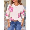 thumbnail image 4 of Floral Sweaters for Women Contrast Color Striped Crew Neck Long Sleeve Loose Knit Pullover Tops Apricot L, 4 of 10