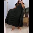 thumbnail image 4 of Vestidos Largos Plisados de Iglesia para Mujer, Informales, de Verano, de Corta, con Cuello Redondo, Sueltos y Vaporosos. Negro XXXL, 4 of 7