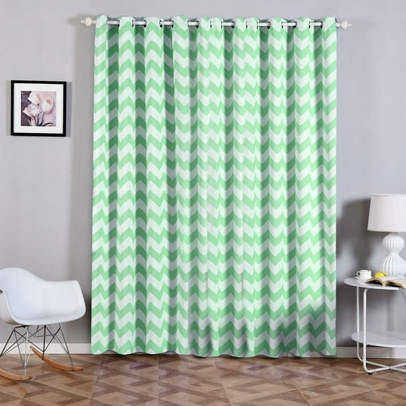 Efavormart 2 Panels White/Mint Polyester Chevron Design Thermal Insulated Blackout Room Darkening Grommet Top Curtain 52"x96"