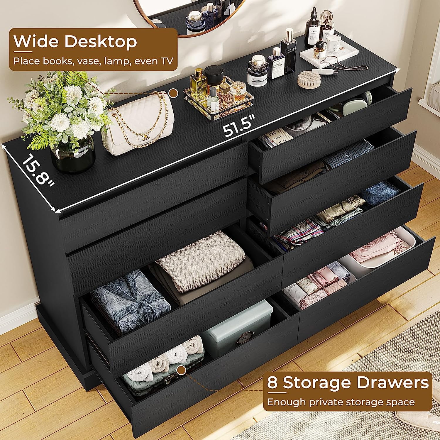 8 Drawers Double Dresser Wooden Black Chest of Jordan | Ubuy
