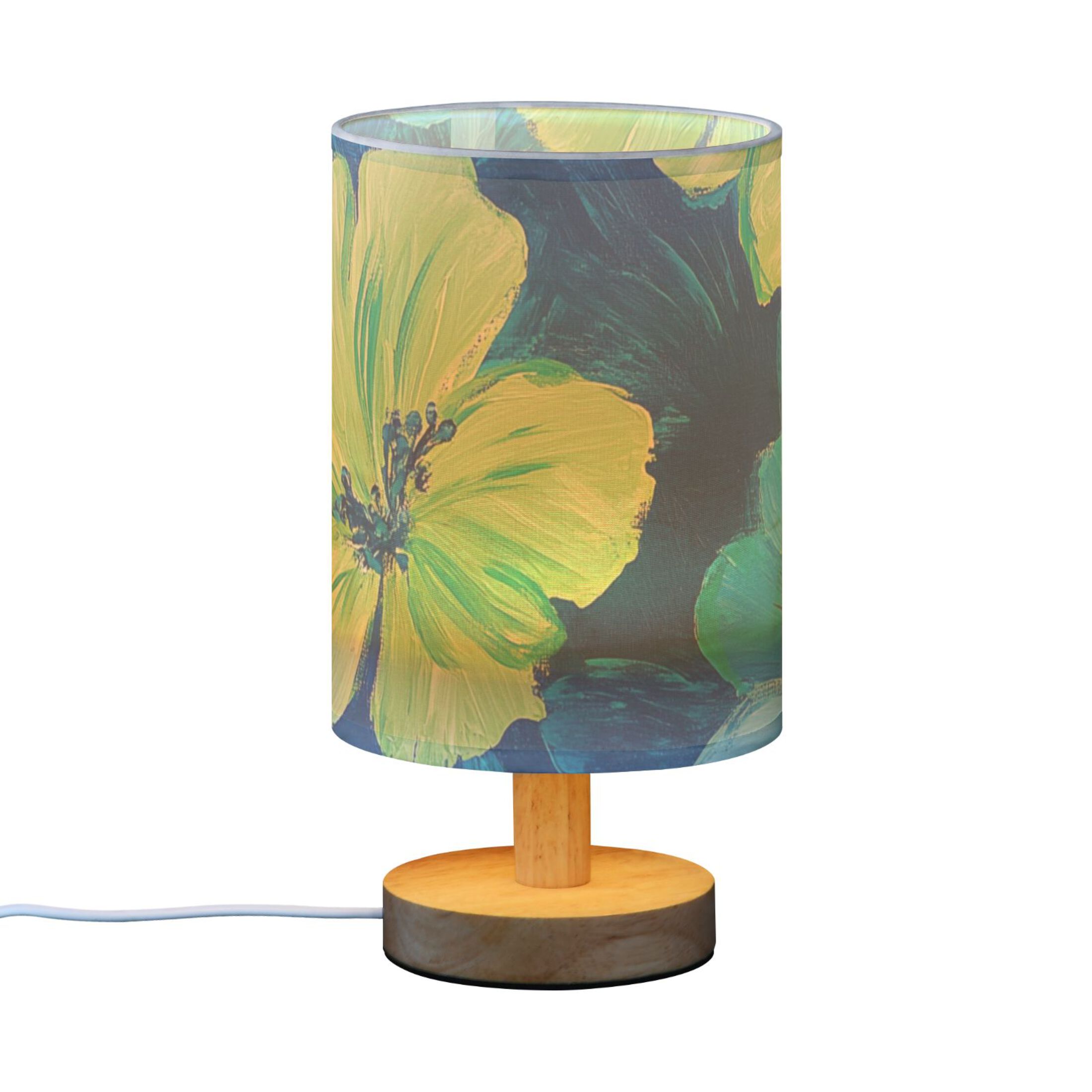 Blue and Green Flowers Oil Painting Table Lamp with USB Port LED Warm Light Lamp Night Light Home Decor