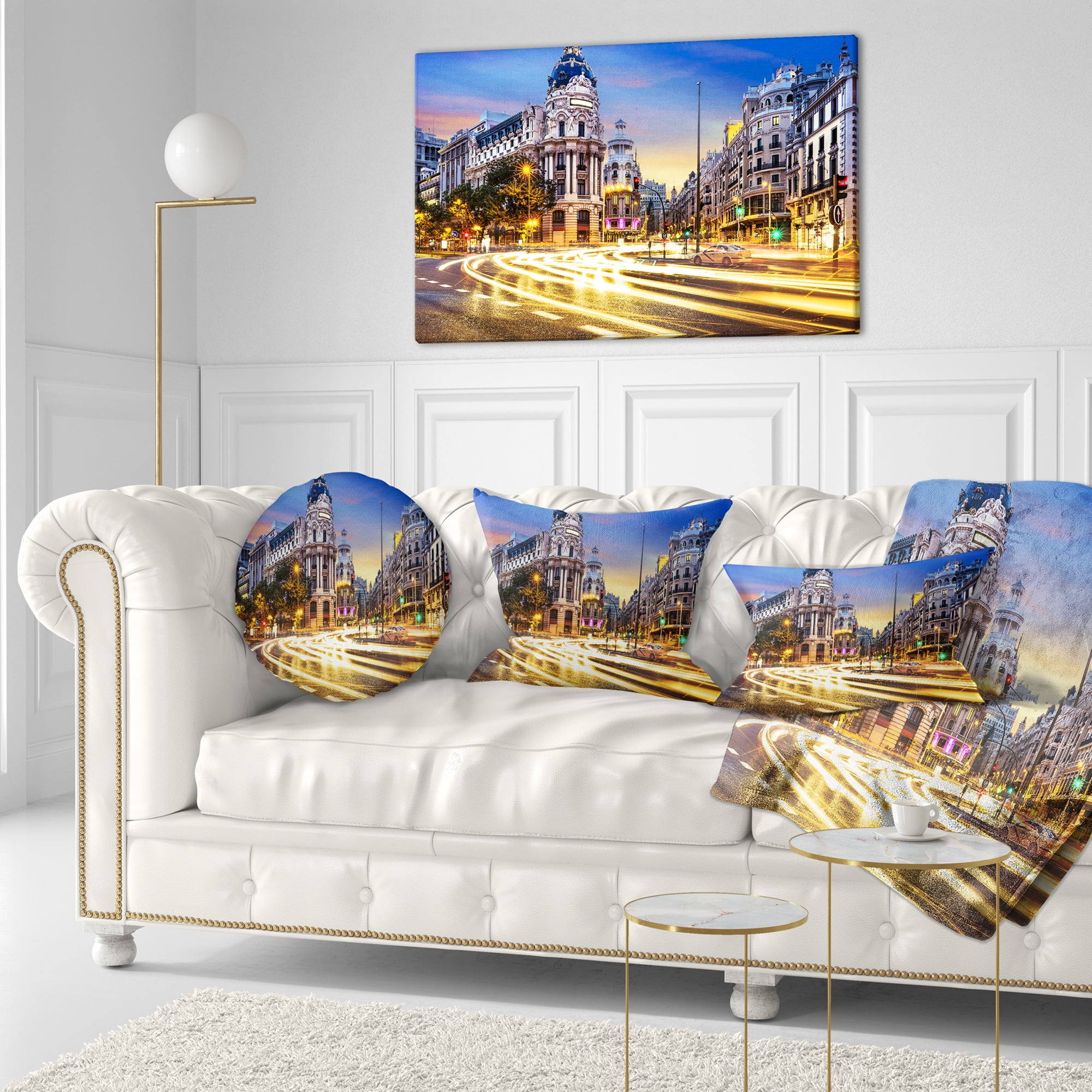 Designart Madrid City Center - Cityscape Photography Throw Pillow - 12x20