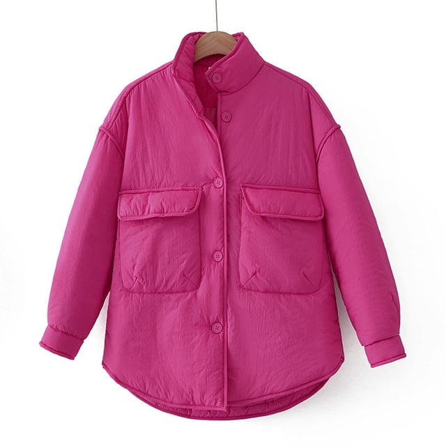 Parkas de manga larga para mujer, chaquetas acolchadas cálidas para mujer, chaqueta acolchada lisa de manga larga con estampado floral, abrigos con bolsillos, blusa para mujer
