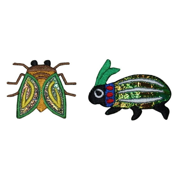 ID 0426AB Set of 2 Fly Beatle Bugs Patch Insect Embroidered Iron On Applique