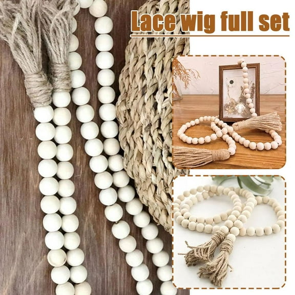 BETTERLIFE Wooden Beads Garland Tassels Farmhouse Beads Rustic HangingDecorsGift E1D5