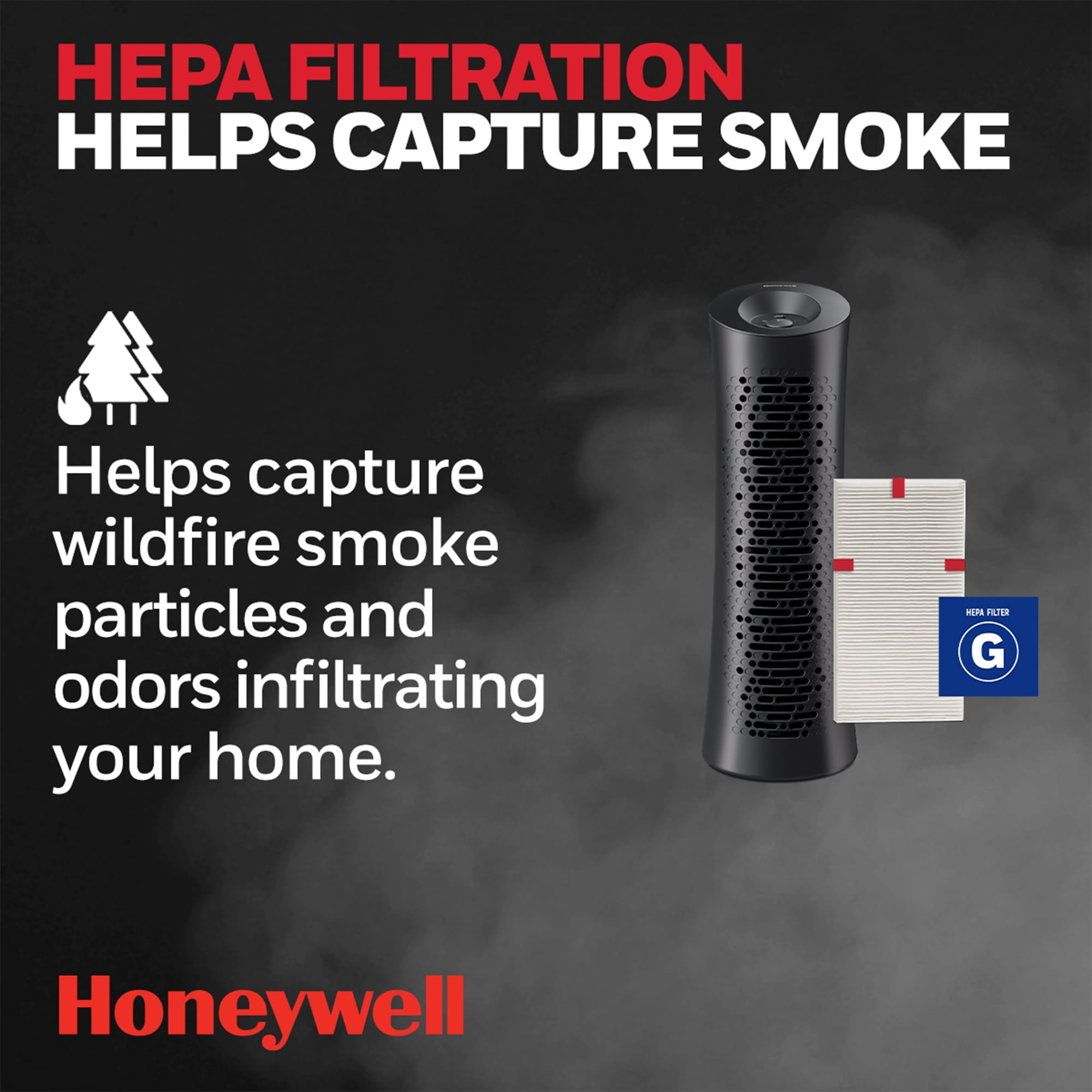 Honeywell Air Purifier, HPA030B, 990 sq ft, HEPA Filter, Allergen, Smoke, Pollen, Dust Reducer