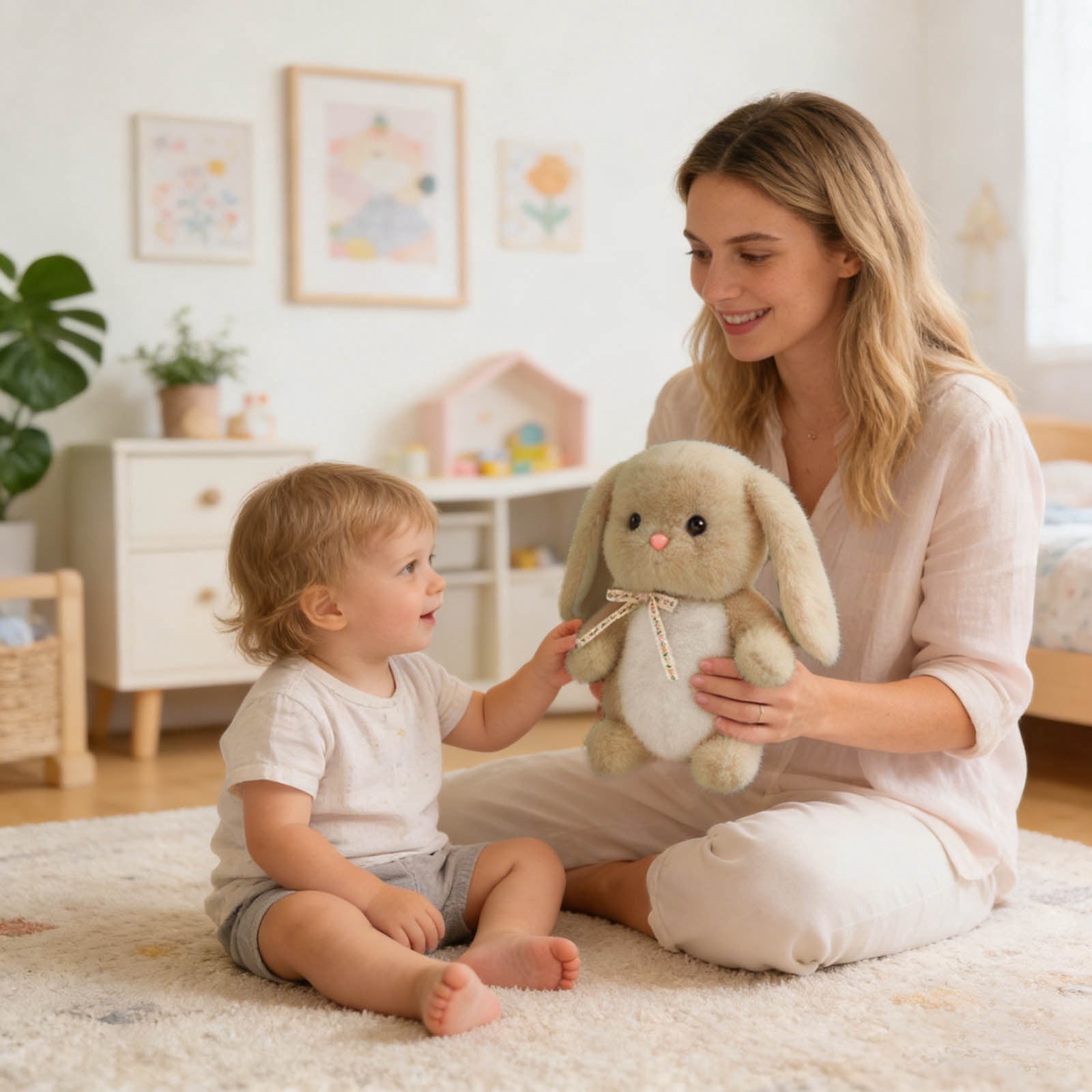 Realistic Easter Bunny Plush Toy, Soft Floppy Rabbit Stuffed Animal, Lifelike Lop Ear Rabbit Doll for Spring Party Decor, Cozy Companion for Toddlers, Easter Basket Filler