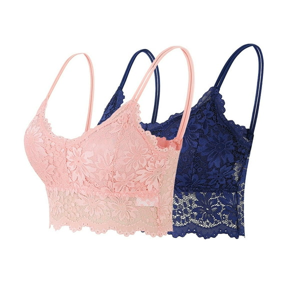 Brglopf 2/3/5 Pack Bralettes for Women Floral Lace Wireless Bra V Neck Racerback Crop Top Adjustable Spaghettic Strap Camisole Bras 2 Pack-Pink/Navy M
