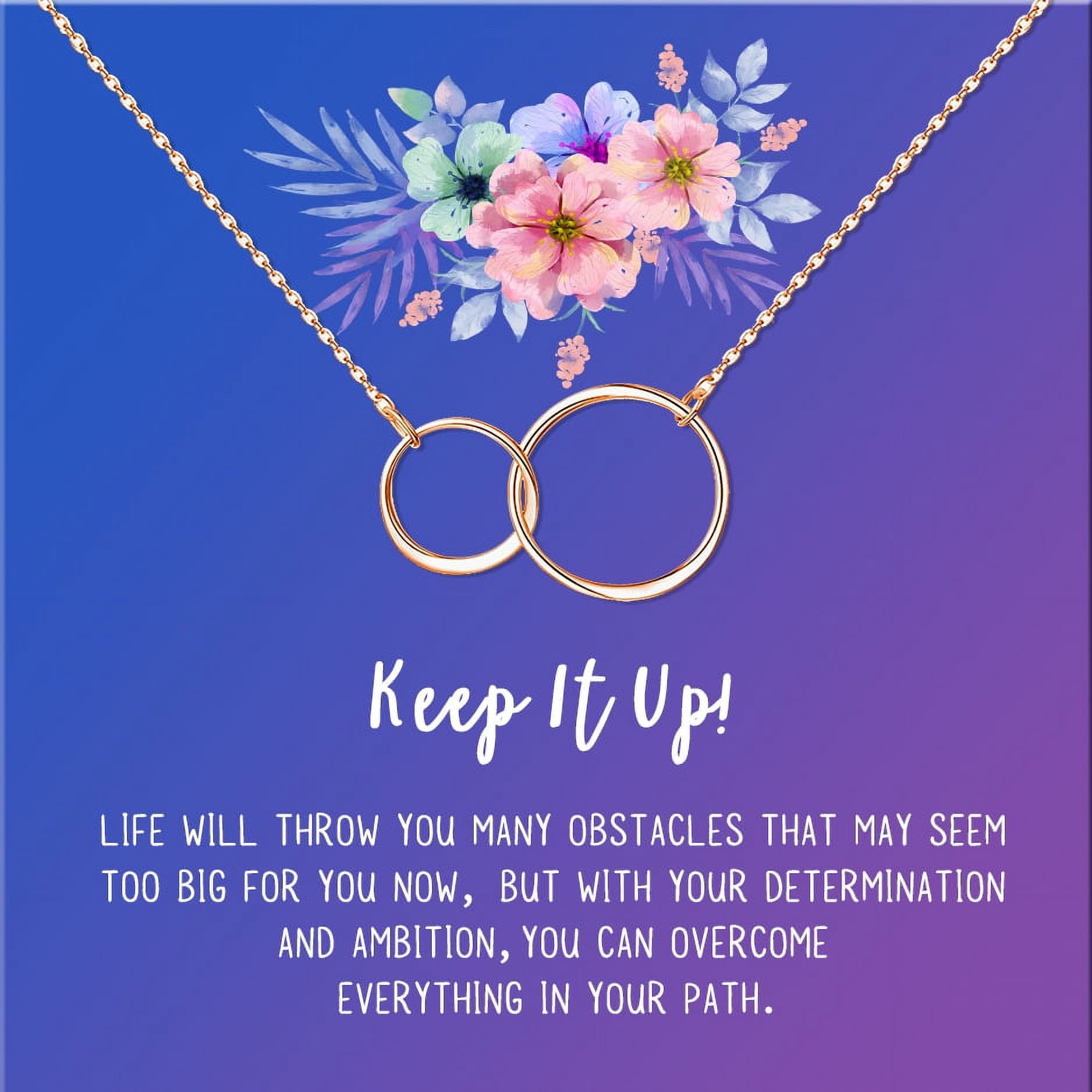 Anavia Keep It Up Card Gift Jewelry, Inspirational Card Necklace, Cheer up Gift, Encouragement Gift for Friend-[Rose Gold Infinity Double Ring, Blue-Purple Gift Card]