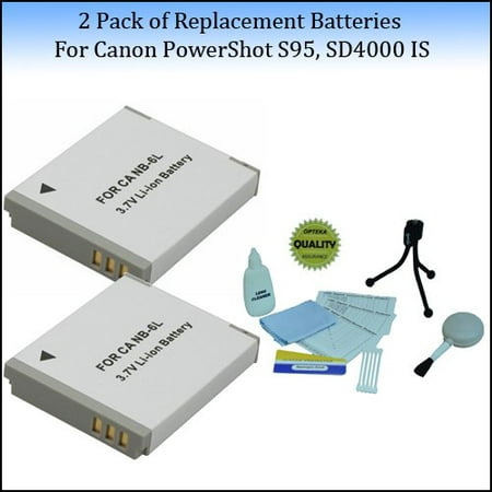 2 Pack of High Capacity Canon NB-6L 1200 mAh (2400 mAh Total) Replacement Batteries With 5 Piece Lens Cleaning Kit