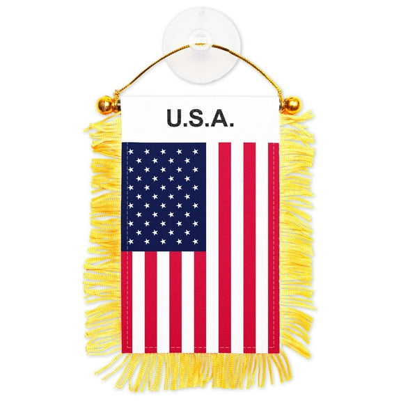 G128 USA American Fringy Flag | Fringy Hanging Double Sided Flag with Suction Cup, Window and Car Rearview Mirror Decor