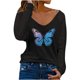 thumbnail image 1 of Camiseta de manga larga con cuello en V para mujer a la moda, blusa suelta con estampado de Navidad para otoño Pompotops  FGAJ14903, 1 of 4