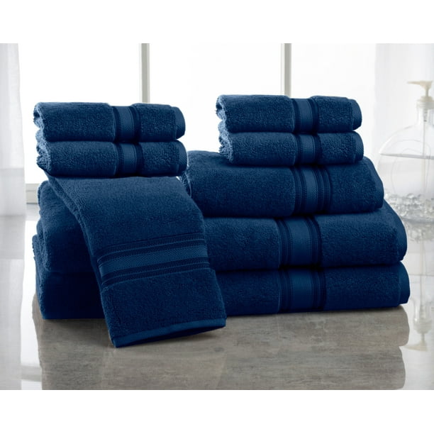 Addy Home 100 Cotton Ultra Low Twist 8Piece Bath Towel Set, Navy