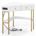 thumbnail image 2 of Resenkos Triangle Corner Desk with Charging Station with 2 Drawers and Storage Shelf-White, Home Office Desks, Gaming Computer Desks for Study,Working,Writing, 2 of 8