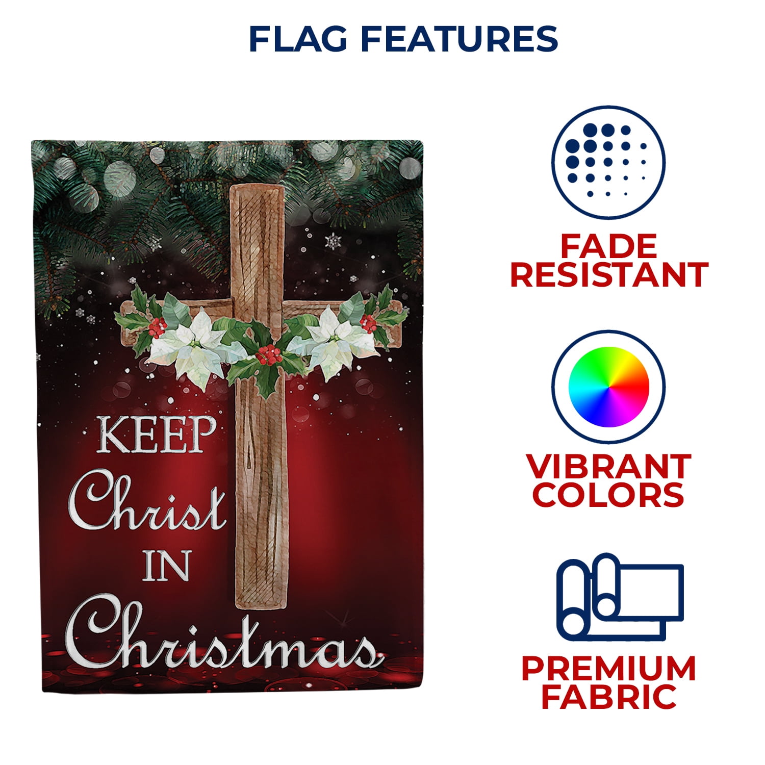 America Forever Keep Christ In Christmas Cross House Flag, 28 x 40 inch Double Sided, Wooden Cross Poinsettias Holly Banner, Religious Holiday Outdoor Decor, Christmas Yard Decorations Flag