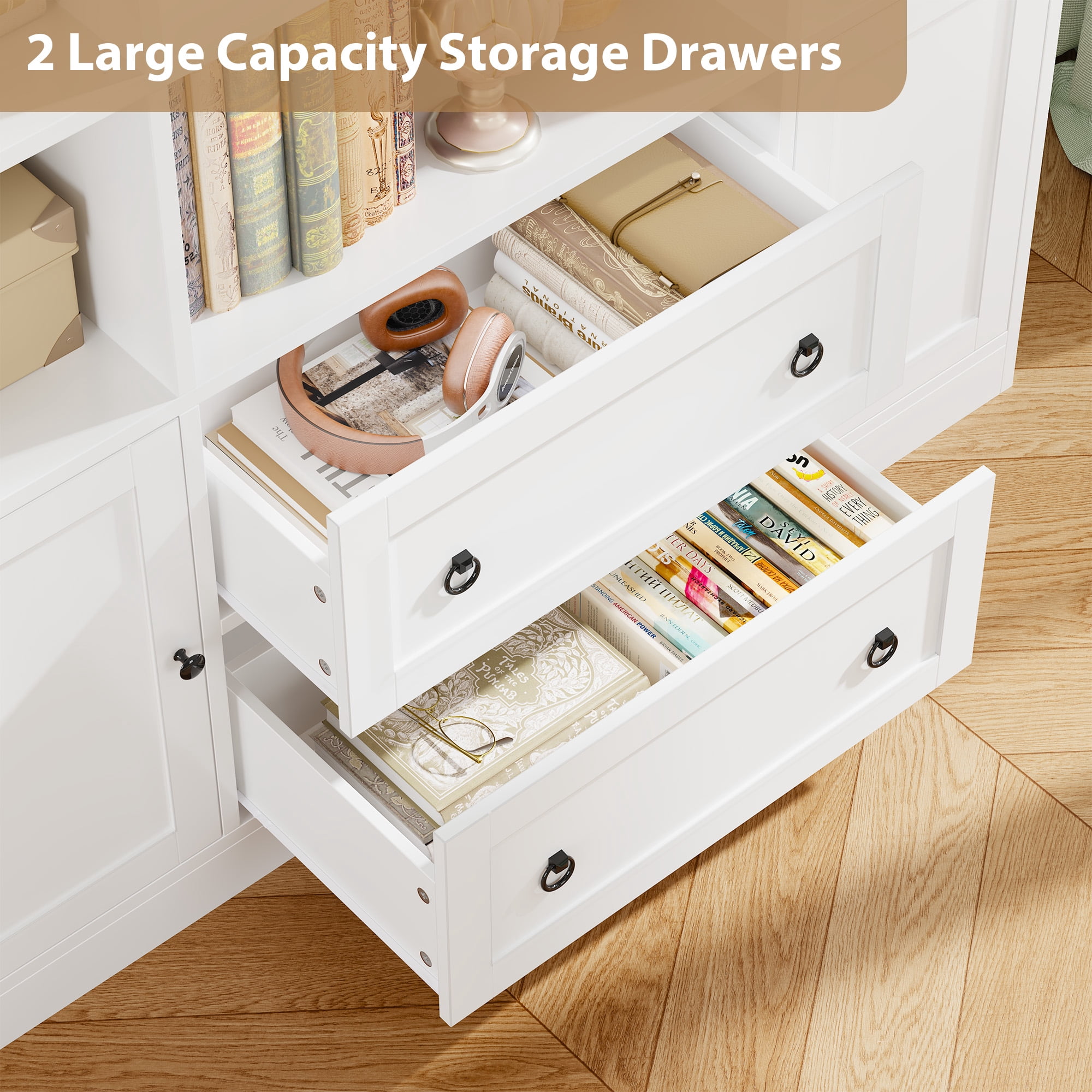 Homfa 71″ Tall Bookcases with Storage Drawers & Doors, 12 Cubes 4-Tier Triple Row Bookshelf, White Bookcase for Living Room Home Office