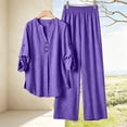 thumbnail image 2 of Ashirexll Womens 2 Piece Outfits Fashion Linen Blend Long Sleeve Top with Matching Pants Pocket Casual Set, 2 of 7