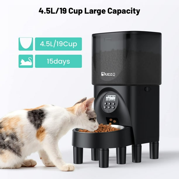 Automatic Cat Feeders Cat Food Dispenser with Desiccant Bag 4.5L 19 Cup Stainless Steel Bowl Heightening Feet Easy Set Up to 20 Portions 4 Meals Per Day 10s Voice Recorder