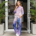 thumbnail image 3 of Uorisanigo Shiny Purple Dyeing Women's 2 Piece Outfits Casual Mock Neck Sweatshirt and Wide Leg Pants Tracksuit Sets Oversized Drawstring Pullover Hoodies and Sports Pants Matching Set for Teen Girls, 3 of 8