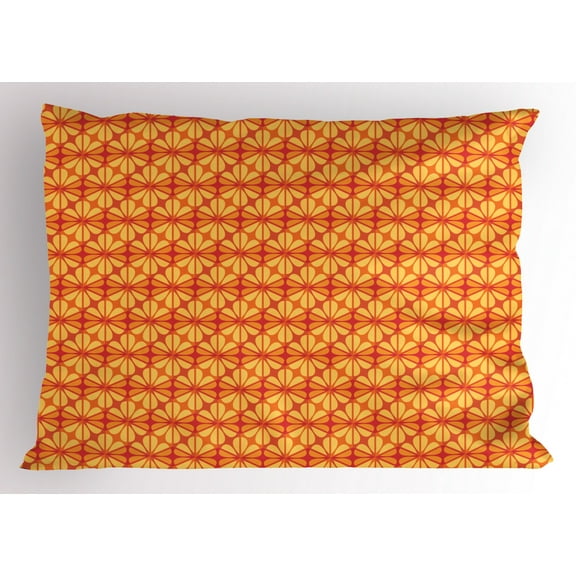 Ambesonne Orange Pillow Sham, Floral Modern Mosaic, 26" X 20", Vermilion Orange