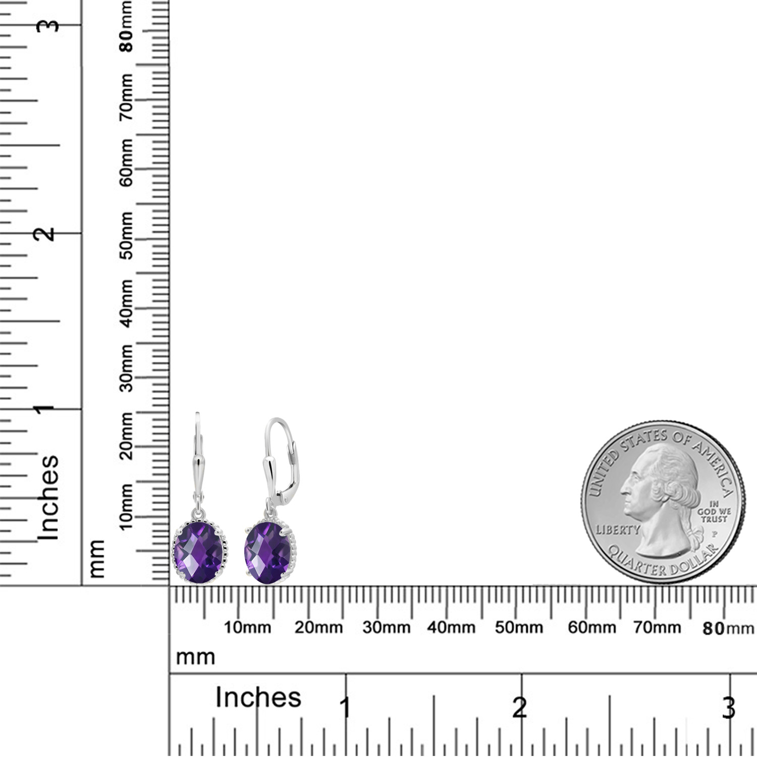 Gem Stone King 925 Sterling Silver Purple Amethyst Leverback Dangle Earrings for Women (3.00 Cttw, Gemstone February Birthstone, Oval Checkerboard 9X7MM)