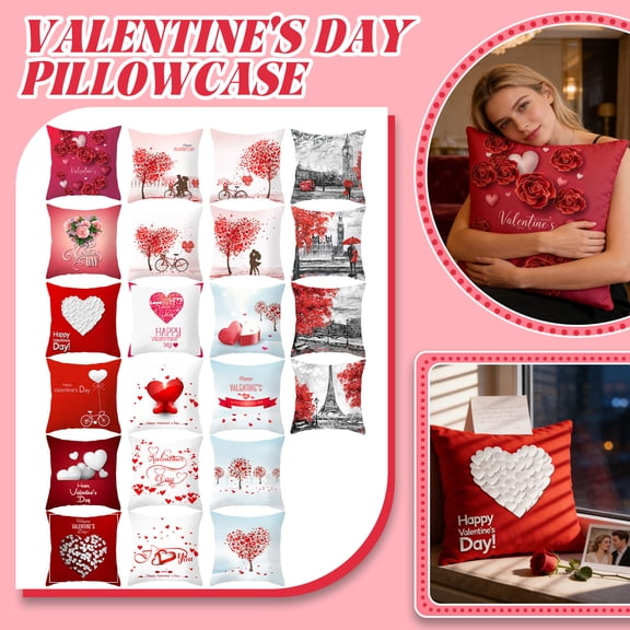 Valentine Pillow Covers 16x16 In, Breathable Love Heart Decor Pillow Covers For Sofa Chair And Cozy Home Decoration