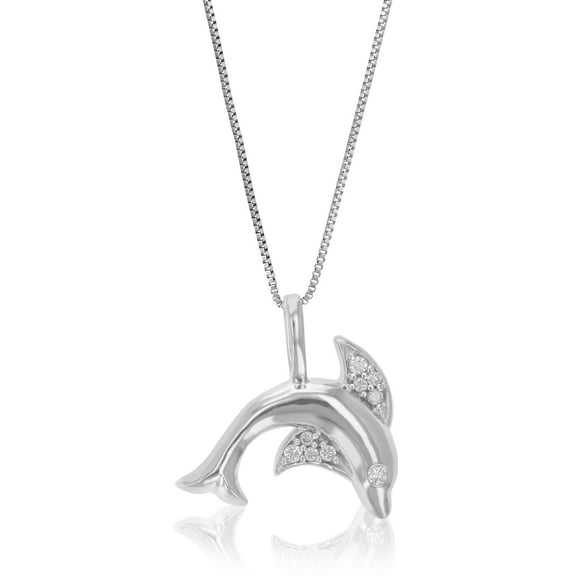 Vir Jewels 1/10 CTTW Lab Grown Diamond Dolphin Pendant Necklace in Sterling Silver with Chain For Women