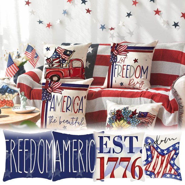 Fiudx Ofertas Y Liquidación Nueva Funda De Almohada Del Día De La Independencia Bandera Americana Decoración Del Hogar Al Aire Libre Funda De Cojín