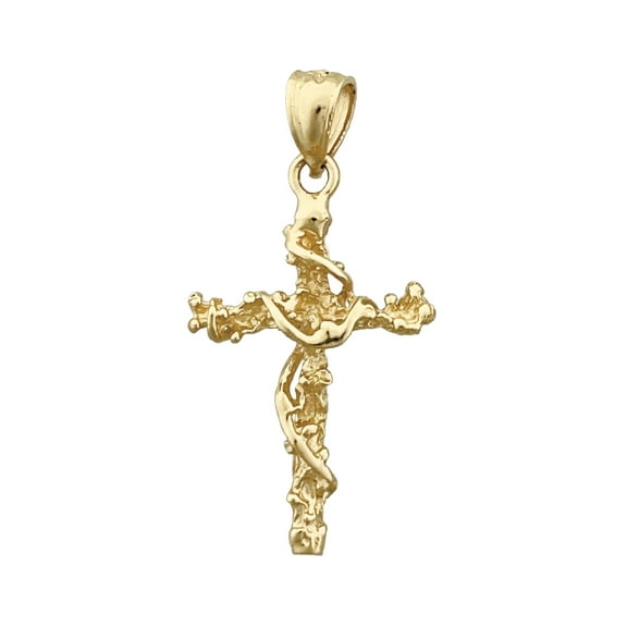 14K Gold Nugget Cross with Sash 3D Charm