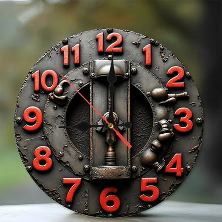 Steampunk Style Wall Clock Metal Gear Clock 10-Inch Silent Wooden Wall Clock, Battery Operated (AA Batteries Not Included), Artistic Home Decor