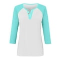 thumbnail image 4 of ManxiVoo Relaxed Fit Womens Top V Neck 3 4 Sleeve Button Front Shirt with Raglan Sleeves for Summer S Size Light Blue, 4 of 5