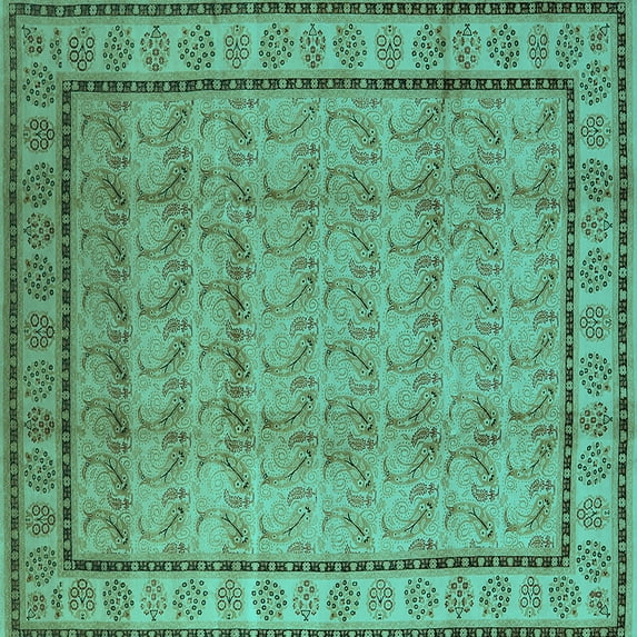 Ahgly Company Machine Washable Indoor Square Oriental Turquoise Blue Industrial Area Rugs, 3' Square